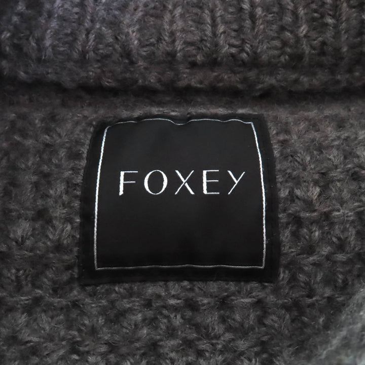 極美品★FOXEY フォクシー 34332 ウール100％ FOXファー・フード・トグルボタン付 ニット ダッフルコート ブラウン Mサイズ相当 正規品