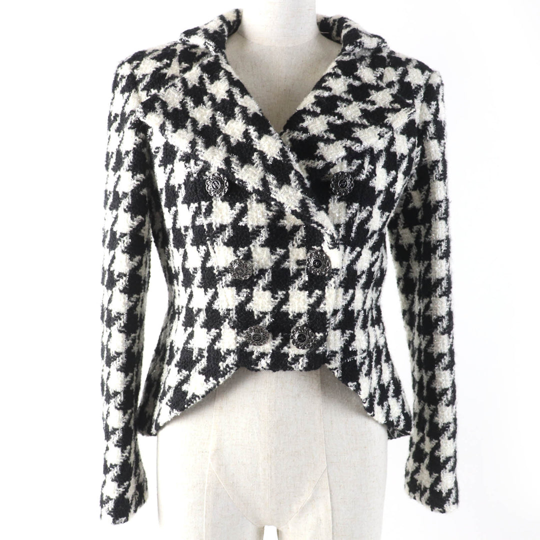 極美品☆CHANEL シャネル P62358V47832 ココマークボタン 千鳥格子柄 ツイード ジャケット ブラック ホワイト 36 仏製 正規品 レディース