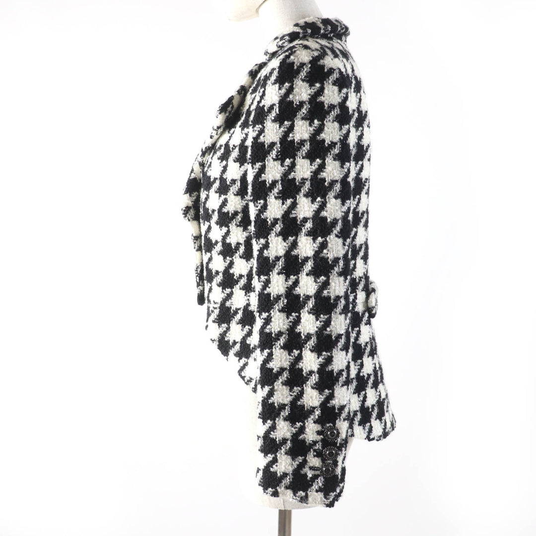 極美品☆CHANEL シャネル P62358V47832 ココマークボタン 千鳥格子柄 ツイード ジャケット ブラック ホワイト 36 仏製 正規品 レディース