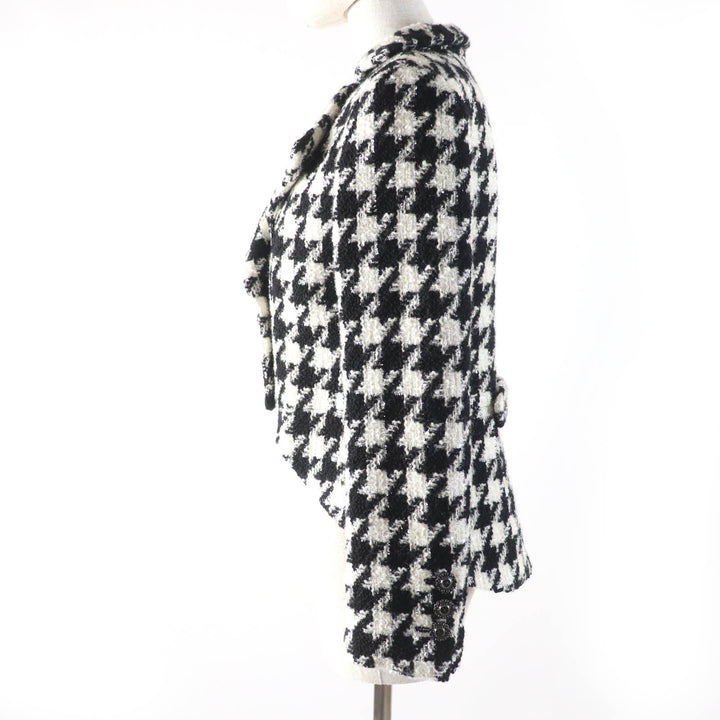 極美品☆CHANEL シャネル P62358V47832 ココマークボタン 千鳥格子柄 ツイード ジャケット ブラック ホワイト 36 仏製 正規品 レディース