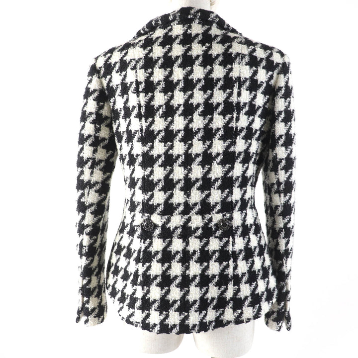 極美品☆CHANEL シャネル P62358V47832 ココマークボタン 千鳥格子柄 ツイード ジャケット ブラック ホワイト 36 仏製 正規品 レディース