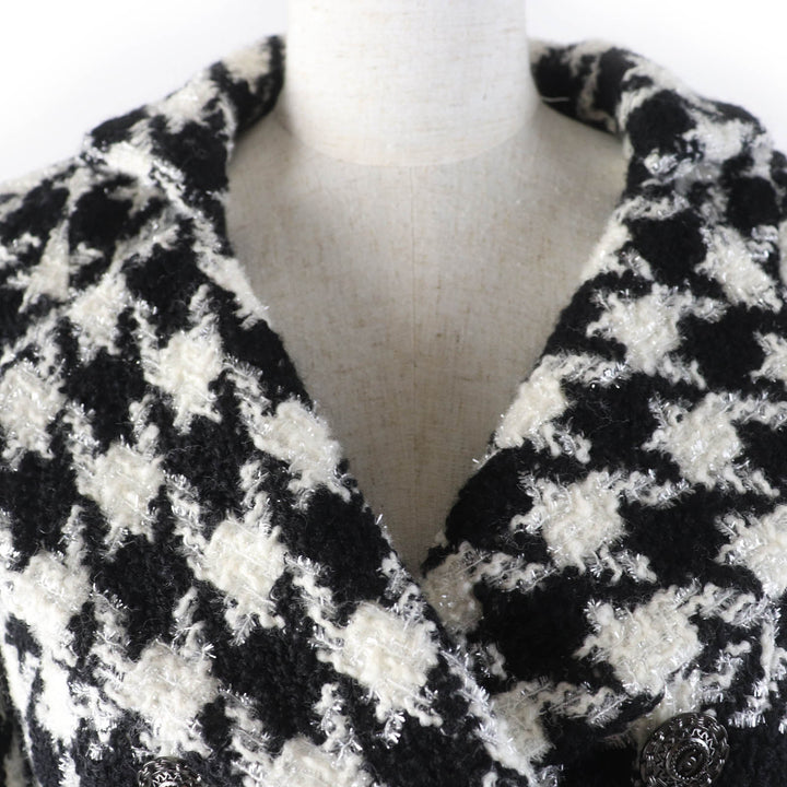 極美品☆CHANEL シャネル P62358V47832 ココマークボタン 千鳥格子柄 ツイード ジャケット ブラック ホワイト 36 仏製 正規品 レディース