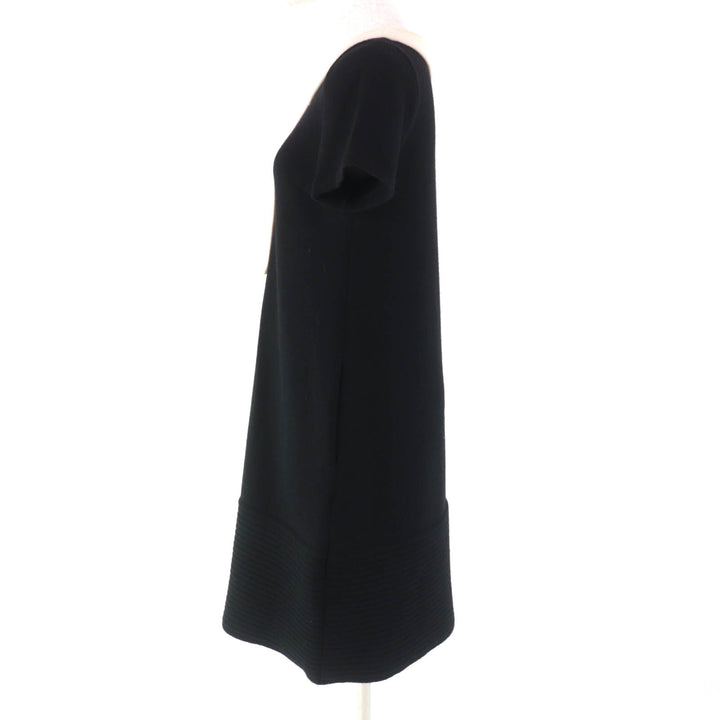 極美品★FOXEY フォクシー 34932 カシミヤ シルク混 半袖 ニットワンピース ミニドレス ブラック アイボリー 40 ハンガー付 正規品