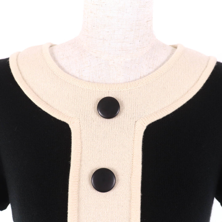 極美品★FOXEY フォクシー 34932 カシミヤ シルク混 半袖 ニットワンピース ミニドレス ブラック アイボリー 40 ハンガー付 正規品