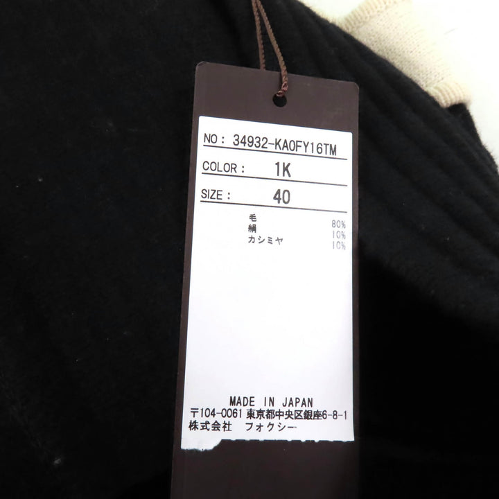 極美品★FOXEY フォクシー 34932 カシミヤ シルク混 半袖 ニットワンピース ミニドレス ブラック アイボリー 40 ハンガー付 正規品