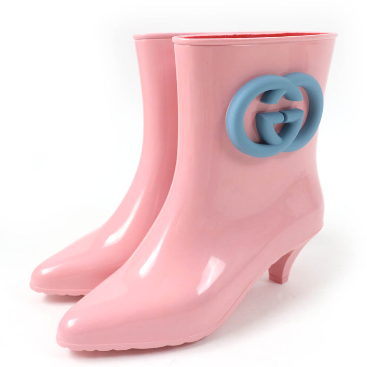 未使用品☆GUCCI グッチ 724458 インターロッキングG ラバー レインブーツ レインシューズ ピンク 36 保存袋付き イタリア製 レディース