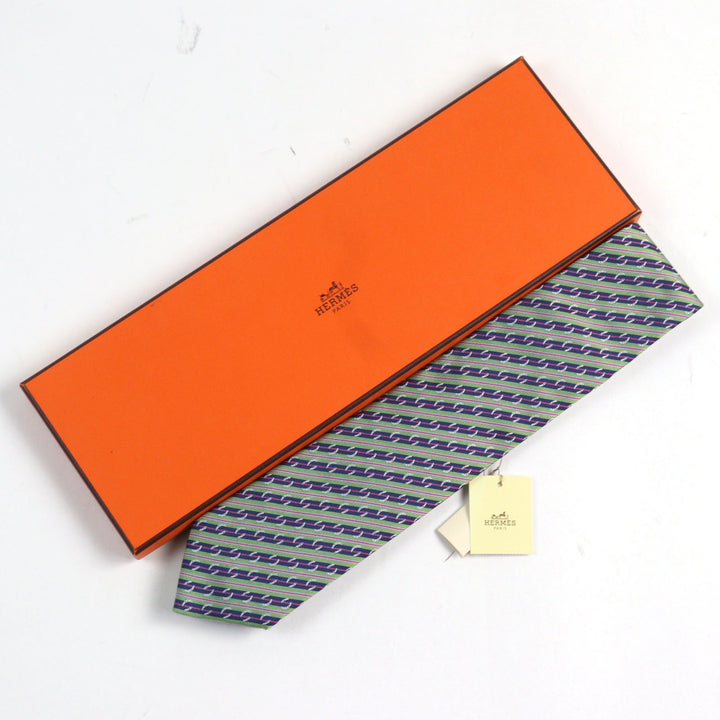 未使用品○HERMES エルメス 659087T CRAVATE SOIE LOURDE クラヴァット シルク100% ホースシュープリント 馬蹄総柄 ネクタイ メンズ