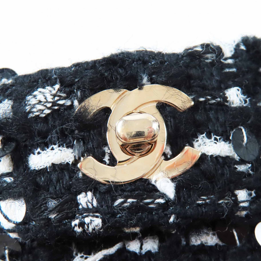 未使用品◎CHANEL シャネル G36763 ココマークターンロック スパンコール付き ツイード パテント ショートブーツ 黒 白 ゴールド金具 36