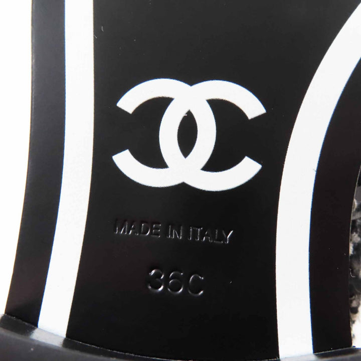 未使用品◎CHANEL シャネル G36763 ココマークターンロック スパンコール付き ツイード パテント ショートブーツ 黒 白 ゴールド金具 36