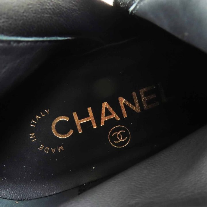 未使用品◎CHANEL シャネル G36763 ココマークターンロック スパンコール付き ツイード パテント ショートブーツ 黒 白 ゴールド金具 36
