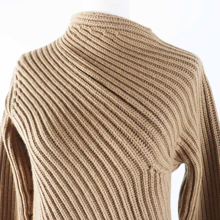 極美品◎JIL SANDER ジルサンダー 2020年製 JSPT751054 ウール カシミヤ アシンメトリー 長袖 ニット ブラウンベージュ 34 伊製 正規品