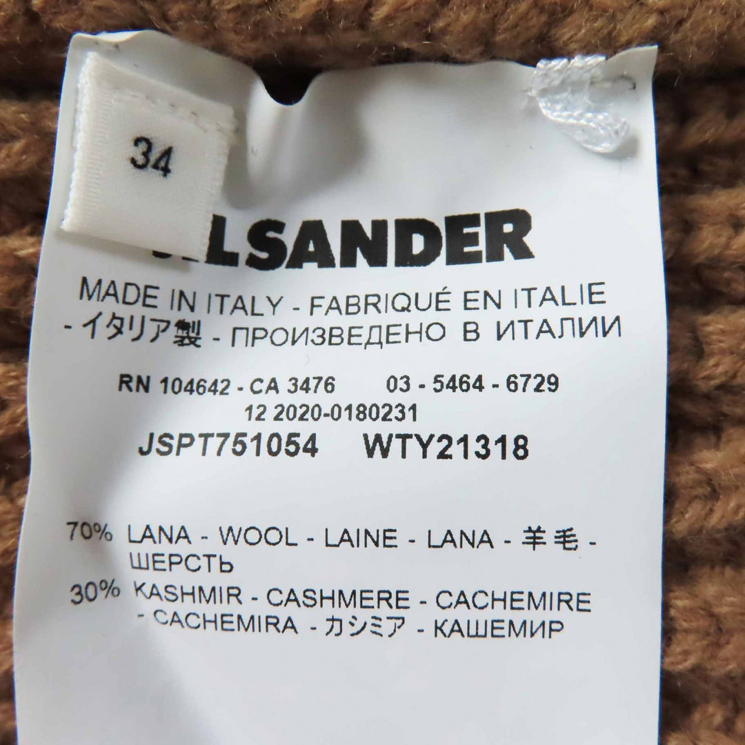 極美品◎JIL SANDER ジルサンダー 2020年製 JSPT751054 ウール カシミヤ アシンメトリー 長袖 ニット ブラウンベージュ 34 伊製 正規品