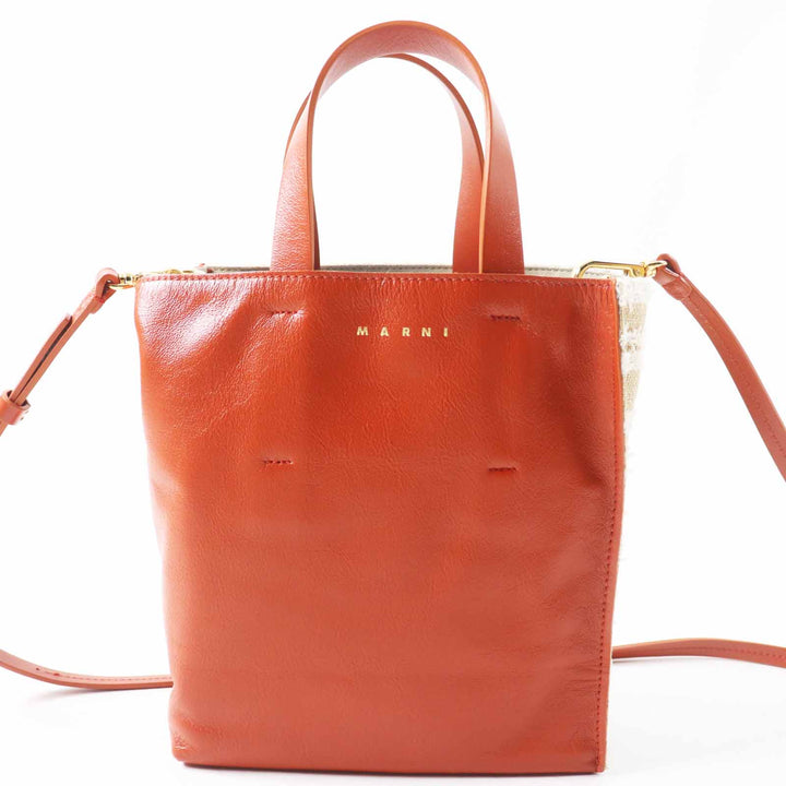 極美品◎MARNI マルニ MUSEO MINI ミュゼオ ミニ キャンバス レザー 2WAY ハンド／ショルダーバッグ マルチ イタリア製 レディース