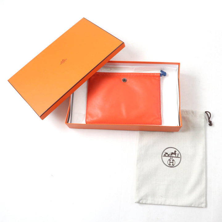良品★HERMES エルメス ピロー シルバー金具 セリエボタン付 アニョーミロ スイフト 化粧ポーチ オレンジ ブルー U刻印 箱・保存袋付き