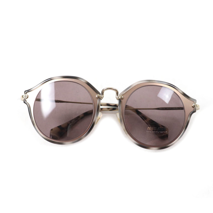 未使用品★Miu Miu ミュウ ミュウ SMU51S レオパード柄 ロゴ入り ウェリントン サングラス グレー 49□23 140 箱・保存袋・ケース付 伊製
