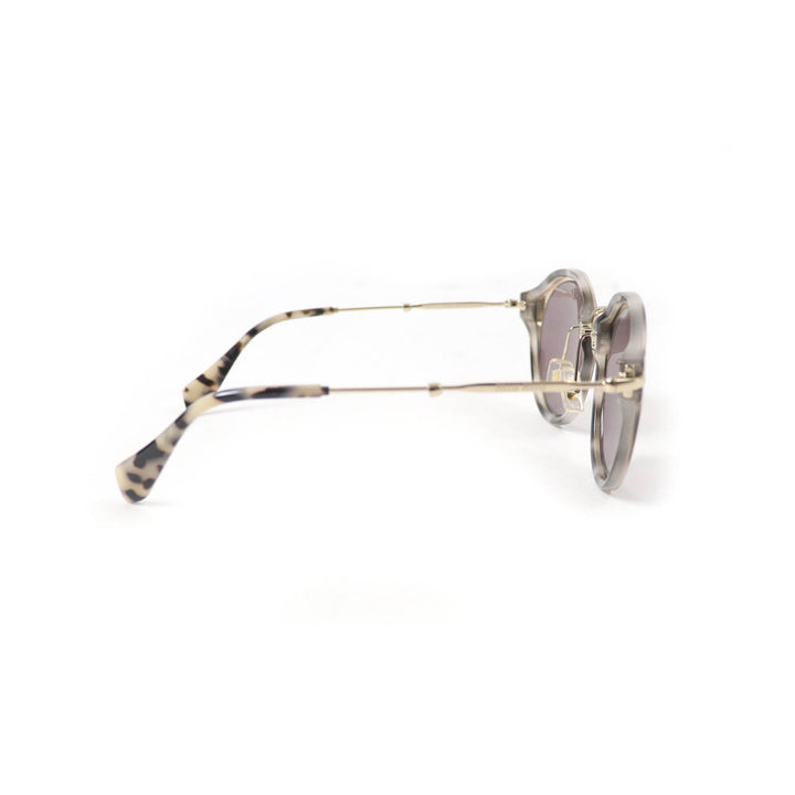未使用品★Miu Miu ミュウ ミュウ SMU51S レオパード柄 ロゴ入り ウェリントン サングラス グレー 49□23 140 箱・保存袋・ケース付 伊製