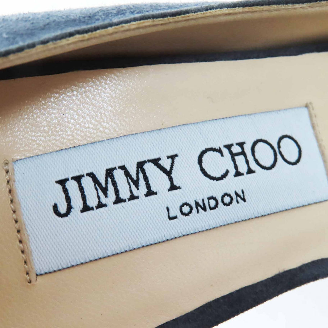 未使用品◎JIMMY CHOO ジミーチュウ LUCY85 アンクルストラップ付 ポインテッドトゥ スウェードレザー パンプス ダークグレー 38.5 箱・袋