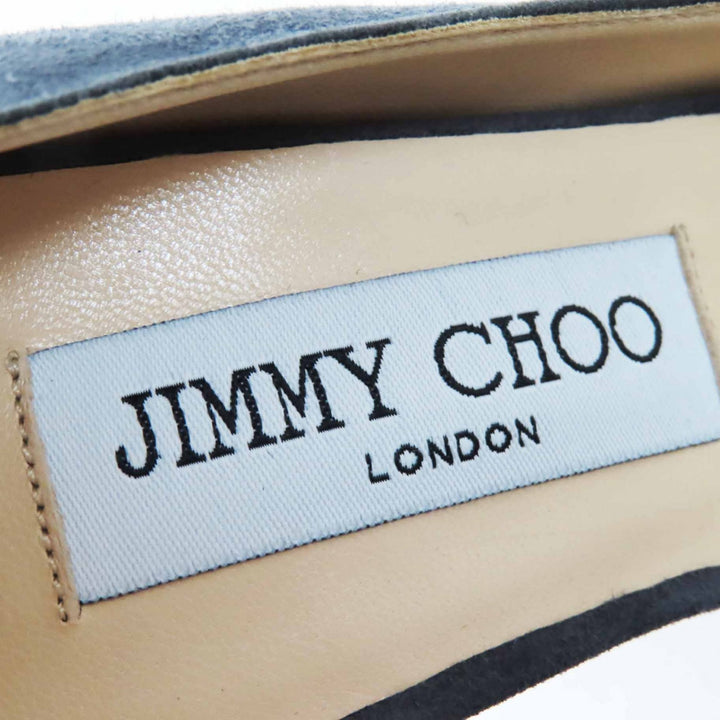 未使用品◎JIMMY CHOO ジミーチュウ LUCY85 アンクルストラップ付 ポインテッドトゥ スウェードレザー パンプス ダークグレー 38.5 箱・袋