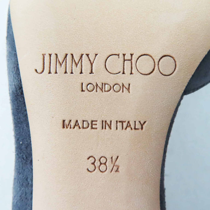 未使用品◎JIMMY CHOO ジミーチュウ LUCY85 アンクルストラップ付 ポインテッドトゥ スウェードレザー パンプス ダークグレー 38.5 箱・袋
