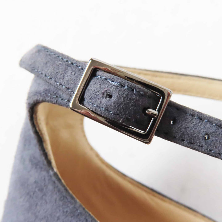 未使用品◎JIMMY CHOO ジミーチュウ LUCY85 アンクルストラップ付 ポインテッドトゥ スウェードレザー パンプス ダークグレー 38.5 箱・袋