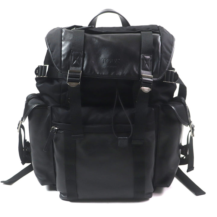 極美品▼トッズ XBMTRKG0300SPFB999 ファブリック＆レザー バックパック ミディアム ロゴ刻印入り ブラック 袋付き メンズ 定価262900円