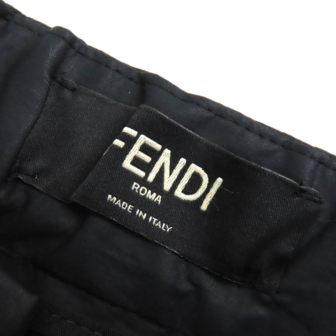 未使用品△FENDI フェンディ 2021年製 FB0741 AHV5 コットン100% ロゴバックル ベルトデザイン イージー パンツ ブラック 50 伊製 正規品