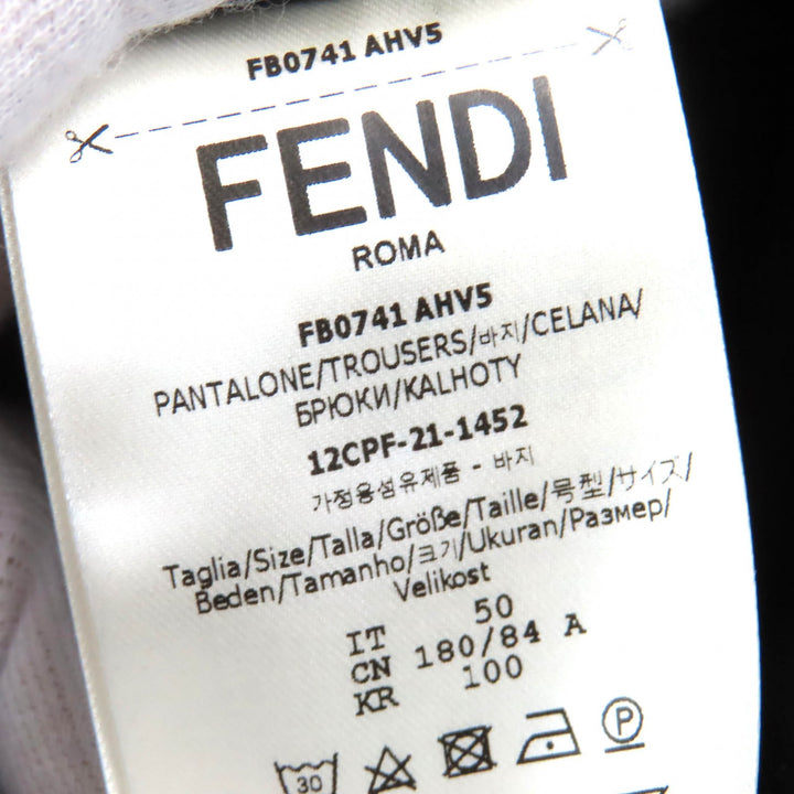 未使用品△FENDI フェンディ 2021年製 FB0741 AHV5 コットン100% ロゴバックル ベルトデザイン イージー パンツ ブラック 50 伊製 正規品