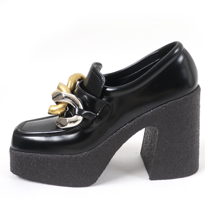 未使用品☆Stella McCartney ステラマッカートニー 810103 チェーンデティール チャンキーヒール レザー ローファー ブラック 38 伊製
