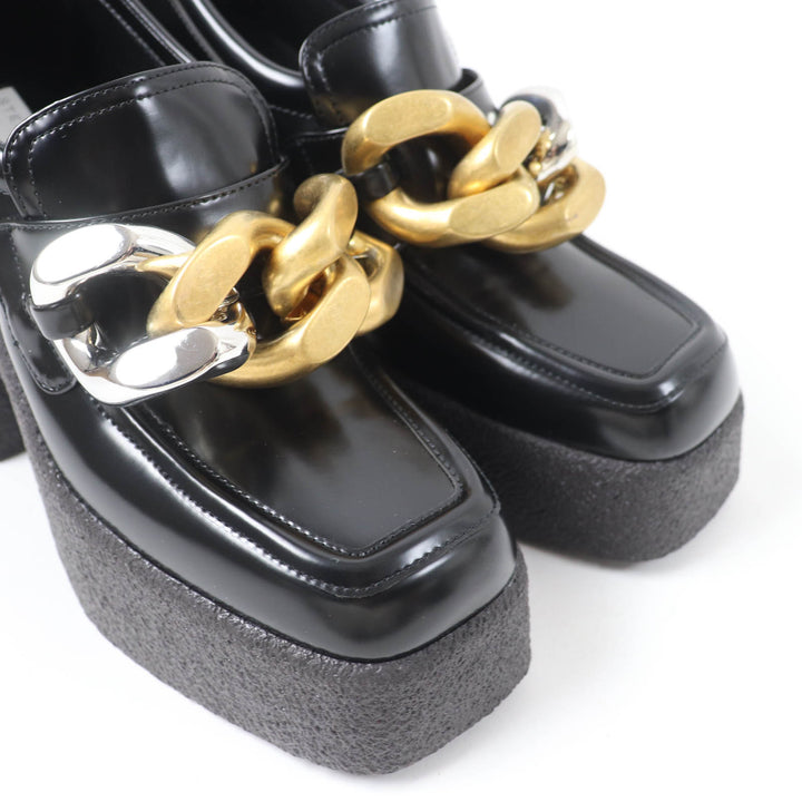 未使用品☆Stella McCartney ステラマッカートニー 810103 チェーンデティール チャンキーヒール レザー ローファー ブラック 38 伊製
