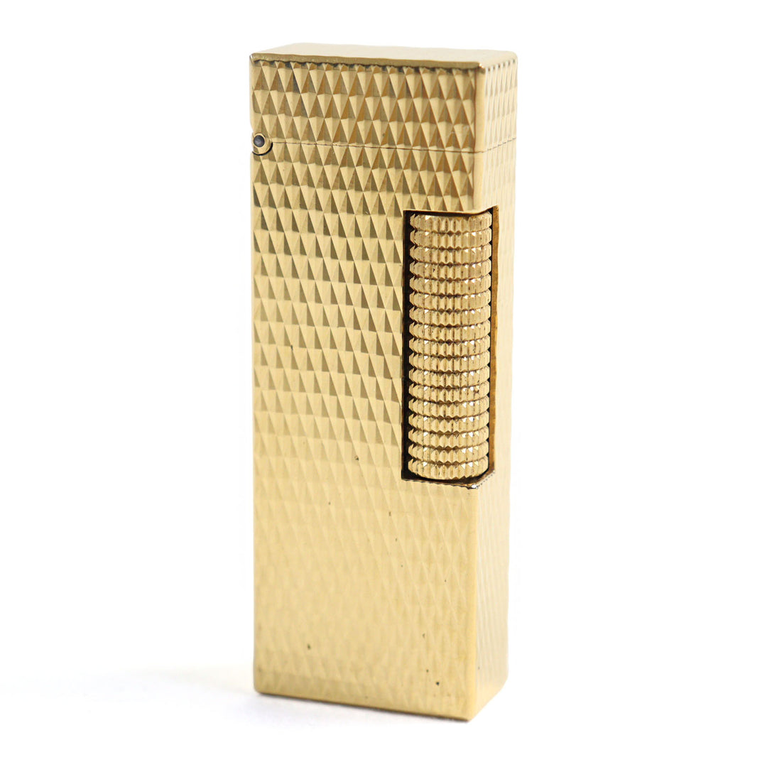 美品○Dunhill ダンヒル スクエアフォルム ダイヤモンド柄 ローラー式 喫煙グッズ ガスライター ゴールド スイス製 着火確認済み