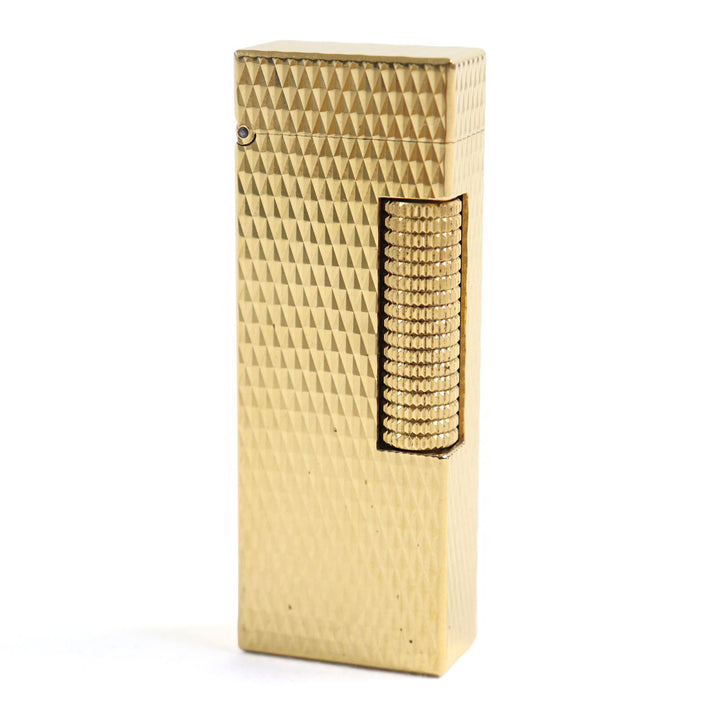美品○Dunhill ダンヒル スクエアフォルム ダイヤモンド柄 ローラー式 喫煙グッズ ガスライター ゴールド スイス製 着火確認済み