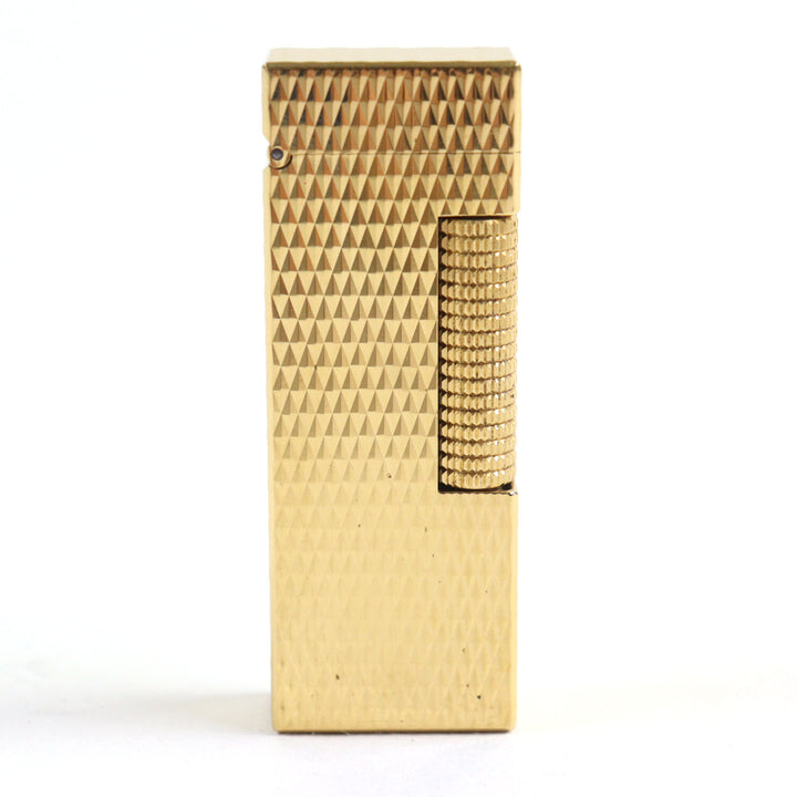 美品○Dunhill ダンヒル スクエアフォルム ダイヤモンド柄 ローラー式 喫煙グッズ ガスライター ゴールド スイス製 着火確認済み