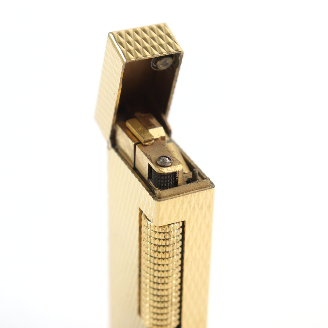 美品○Dunhill ダンヒル スクエアフォルム ダイヤモンド柄 ローラー式 喫煙グッズ ガスライター ゴールド スイス製 着火確認済み