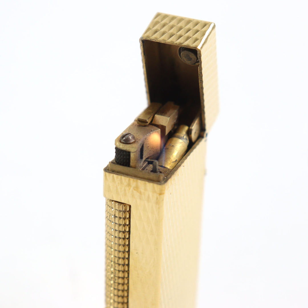 美品○Dunhill ダンヒル スクエアフォルム ダイヤモンド柄 ローラー式 喫煙グッズ ガスライター ゴールド スイス製 着火確認済み