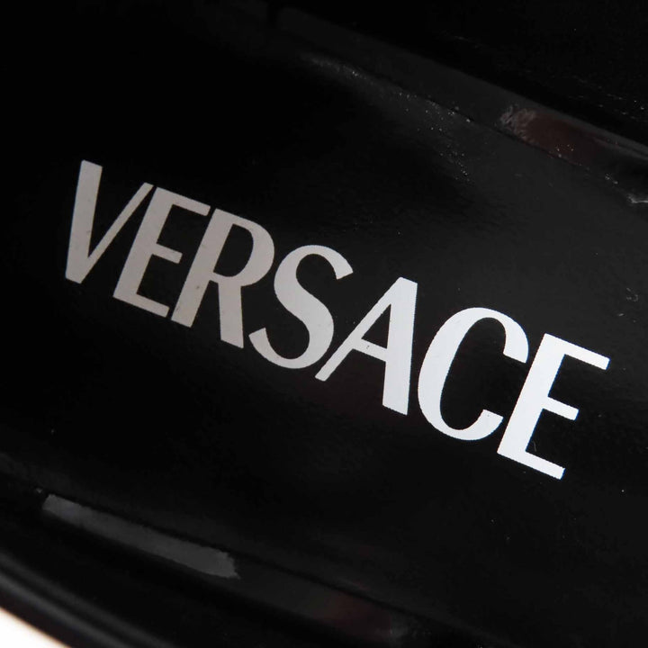 未使用品◎VERSACE ヴェルサーチ 24-25AW ジャンボ リボン バレリーナ オープントゥ パテントレザー パンプス ブラック 38 定価133100円