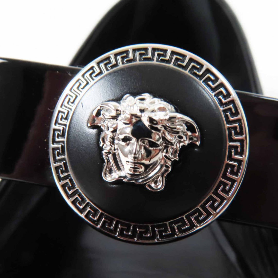 未使用品◎VERSACE ヴェルサーチ 24-25AW ジャンボ リボン バレリーナ オープントゥ パテントレザー パンプス ブラック 38 定価133100円
