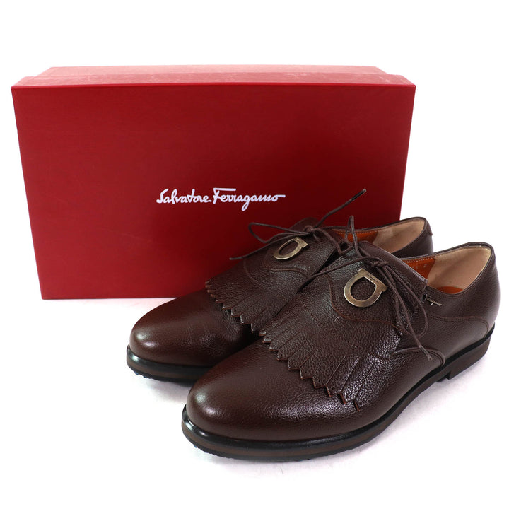 極美品△Salvatore Ferragamo サルヴァトーレフェラガモ ガンチーニ ロゴ金具 レザーシューズ ダークブラウン 8 イタリア製 メンズ