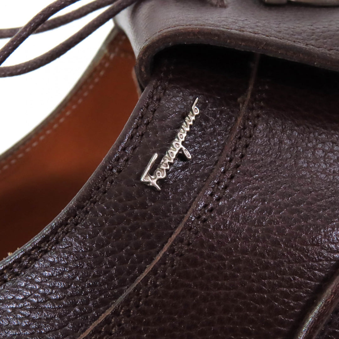 極美品△Salvatore Ferragamo サルヴァトーレフェラガモ ガンチーニ ロゴ金具 レザーシューズ ダークブラウン 8 イタリア製 メンズ