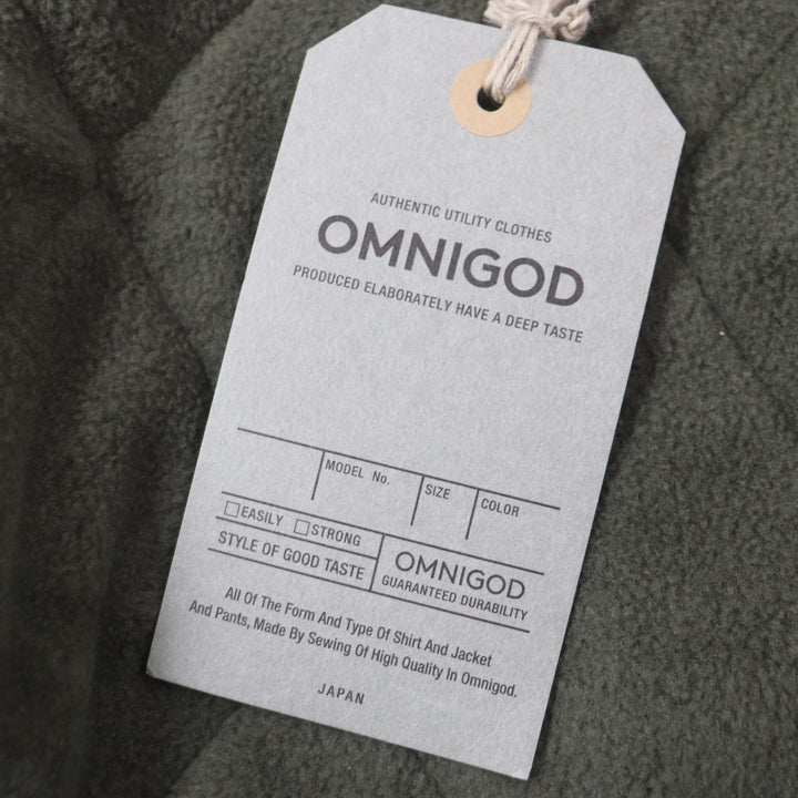 未使用品▼OMNIGOD オムニゴッド 58-182X ロゴ入りボタン 裏ボア 中綿入り ジレ QILT VEST キルトベスト グリーン 4 正規品 メンズ