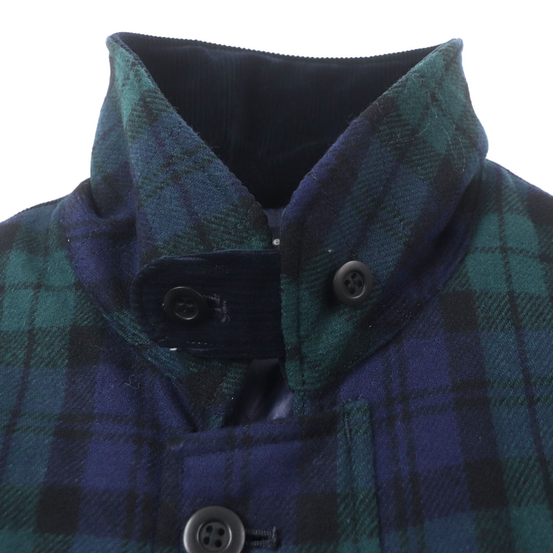 美品▼COMME des GARCONS HOMME コムデギャルソンオム チェック柄 襟コーデュロイ 中綿入り ベスト グリーン ネイビー XS 正規品 メンズ