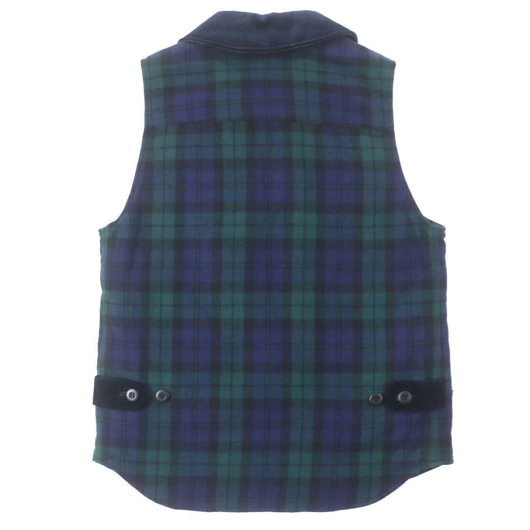 美品▼COMME des GARCONS HOMME コムデギャルソンオム チェック柄 襟コーデュロイ 中綿入り ベスト グリーン ネイビー XS 正規品 メンズ