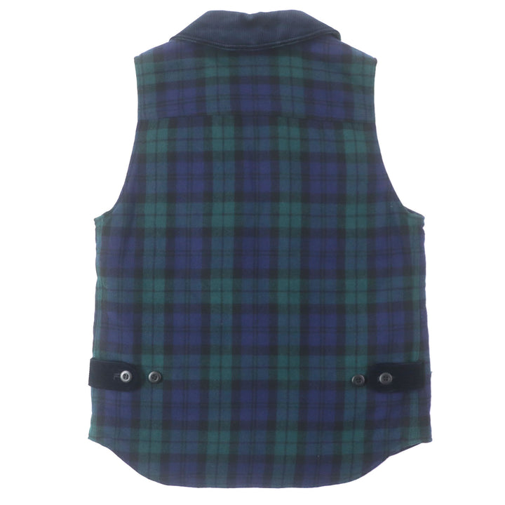 美品▼COMME des GARCONS HOMME コムデギャルソンオム チェック柄 襟コーデュロイ 中綿入り ベスト グリーン ネイビー XS 正規品 メンズ