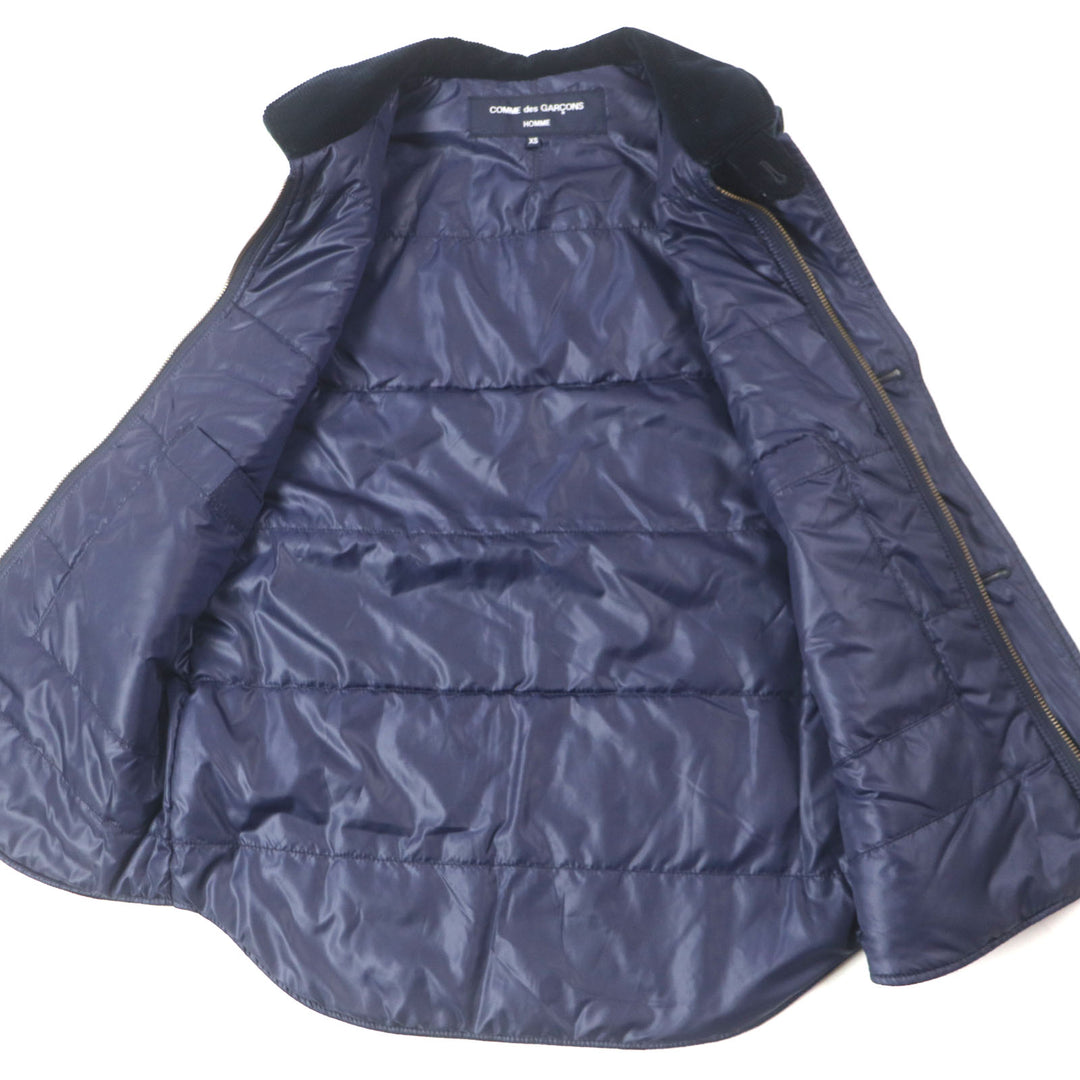 美品▼COMME des GARCONS HOMME コムデギャルソンオム チェック柄 襟コーデュロイ 中綿入り ベスト グリーン ネイビー XS 正規品 メンズ