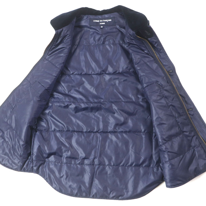 美品▼COMME des GARCONS HOMME コムデギャルソンオム チェック柄 襟コーデュロイ 中綿入り ベスト グリーン ネイビー XS 正規品 メンズ