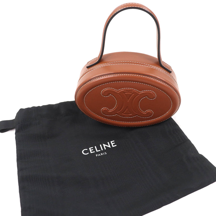 極美品△CELINE セリーヌ 198613 オーバル ミノディエール キュイル トリオンフ スムースカーフスキン レザー ハンドバッグ タン 伊製