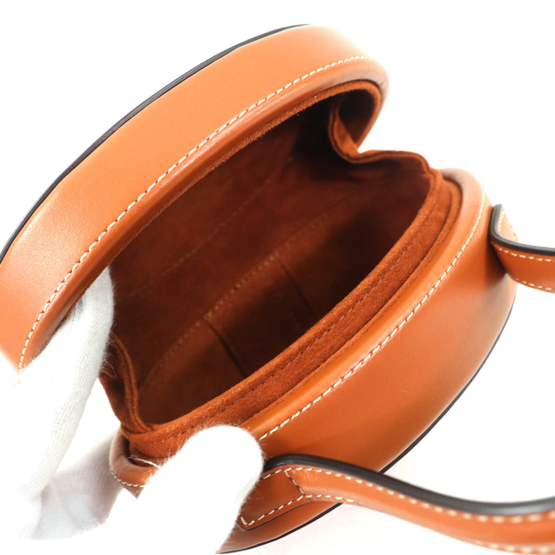 極美品△CELINE セリーヌ 198613 オーバル ミノディエール キュイル トリオンフ スムースカーフスキン レザー ハンドバッグ タン 伊製