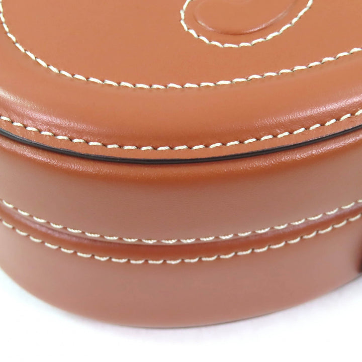 極美品△CELINE セリーヌ 198613 オーバル ミノディエール キュイル トリオンフ スムースカーフスキン レザー ハンドバッグ タン 伊製