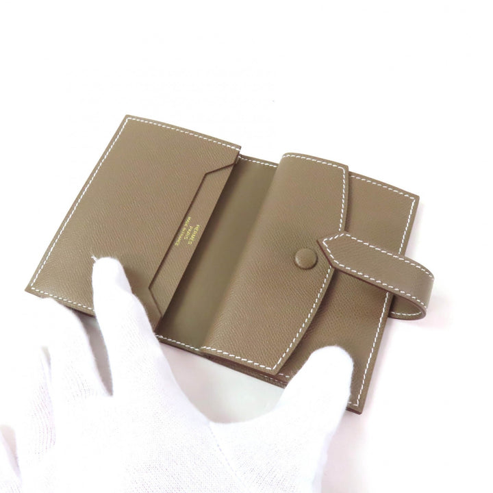 未使用品★HERMES エルメス ベアン ミニ エトゥープ ゴールド金具 ミニウォレット コインケース付 ヴォーマダム カードケース W刻印 箱付