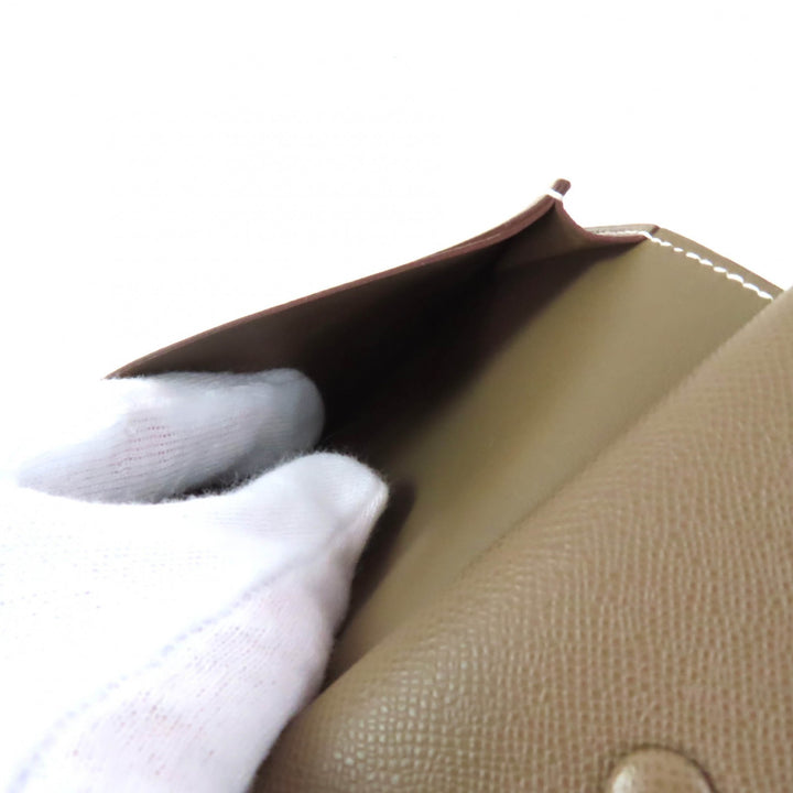 未使用品★HERMES エルメス ベアン ミニ エトゥープ ゴールド金具 ミニウォレット コインケース付 ヴォーマダム カードケース W刻印 箱付