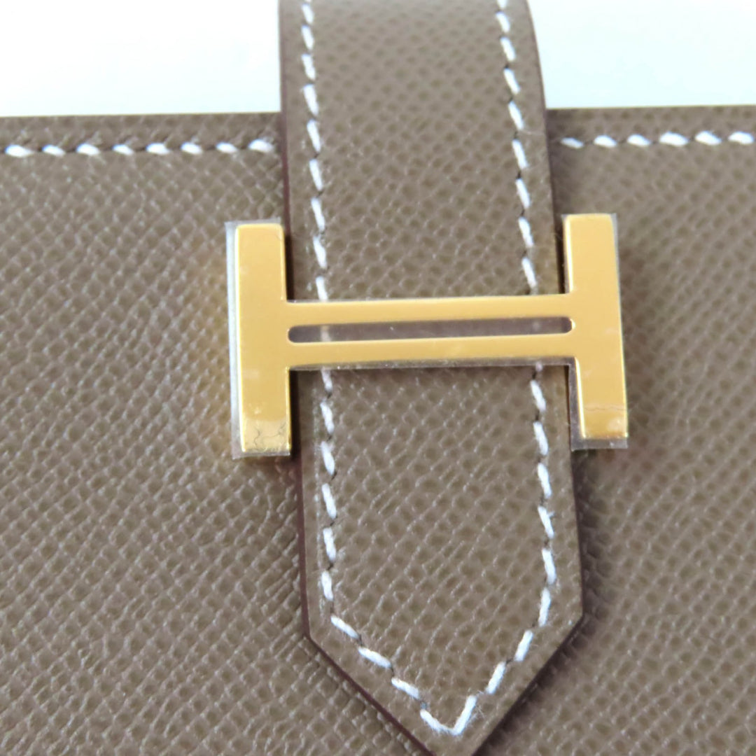 未使用品★HERMES エルメス ベアン ミニ エトゥープ ゴールド金具 ミニウォレット コインケース付 ヴォーマダム カードケース W刻印 箱付
